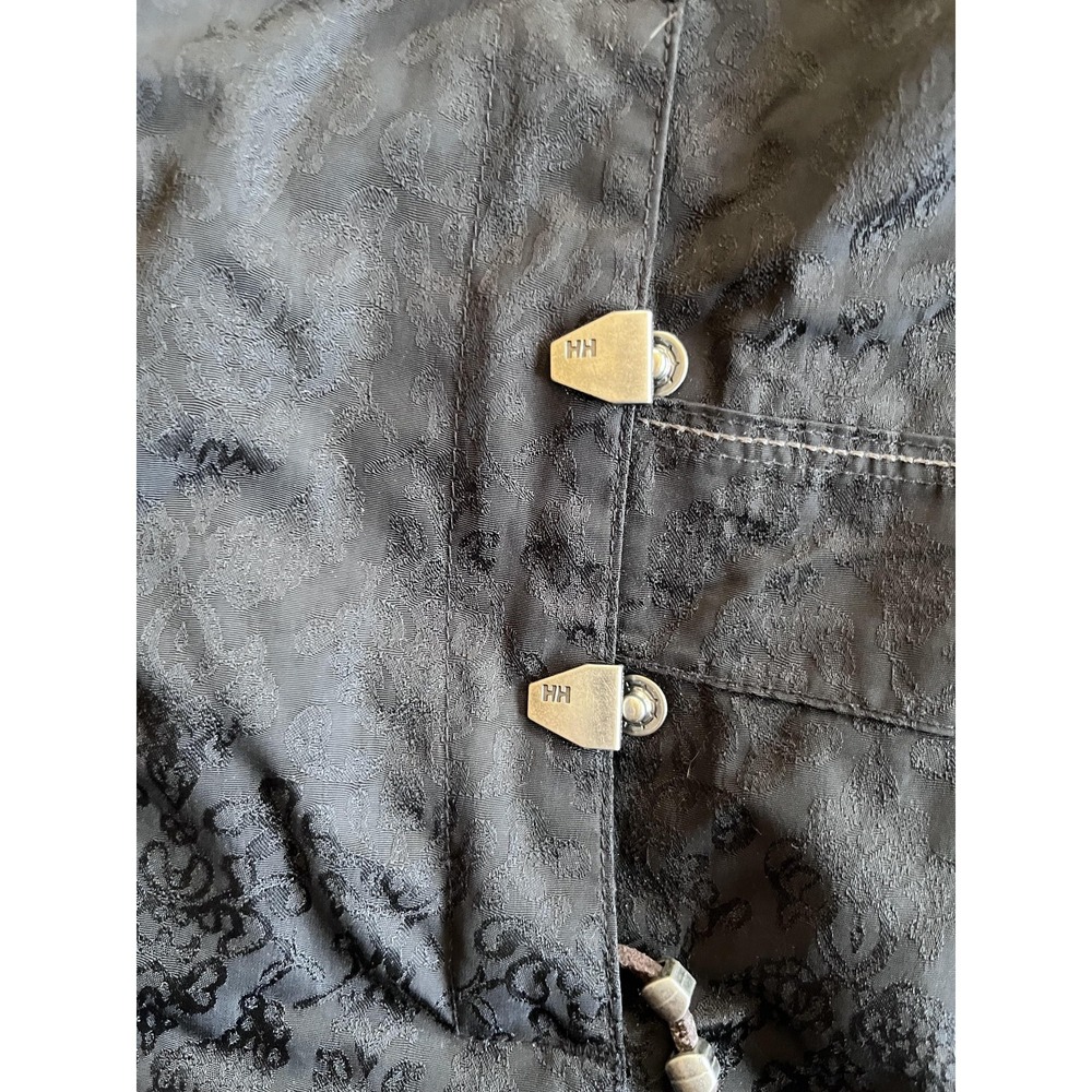 Helly Hansen Coat Womens Large Black Floral Jacquard Mid Length Zip Parka - Picture 3 of 6